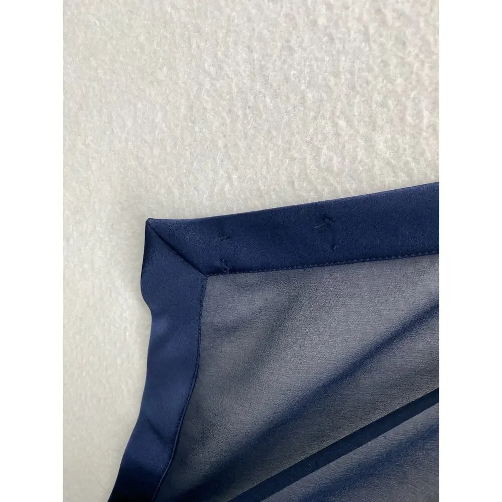 Silk Scarf Chiffon Shawl Wrap Sheer Rectangular Satin Trim Oversized 90x40 Blue